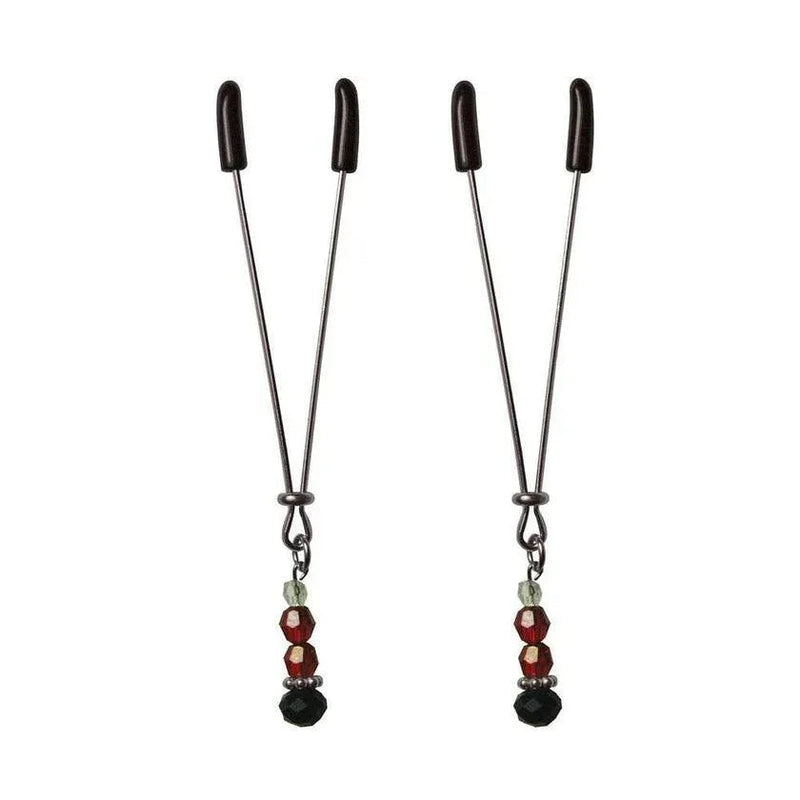 SEX & MISCHIEF RUBY BLACK ADJUSTABLE NIPPLE CLIPS WITH BEADS