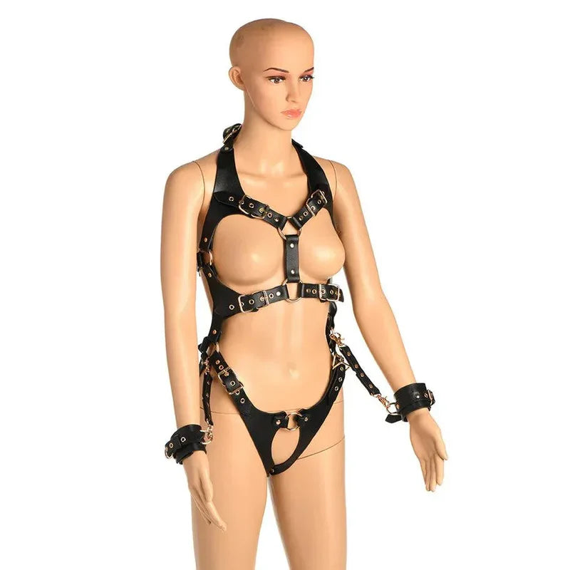 MASTER SERIES HARNESS WITH RESTRAINTS - BLACK/GOLD