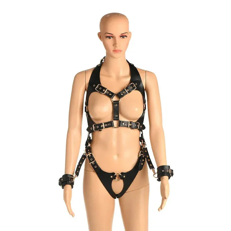 MASTER SERIES HARNESS WITH RESTRAINTS - BLACK/GOLD