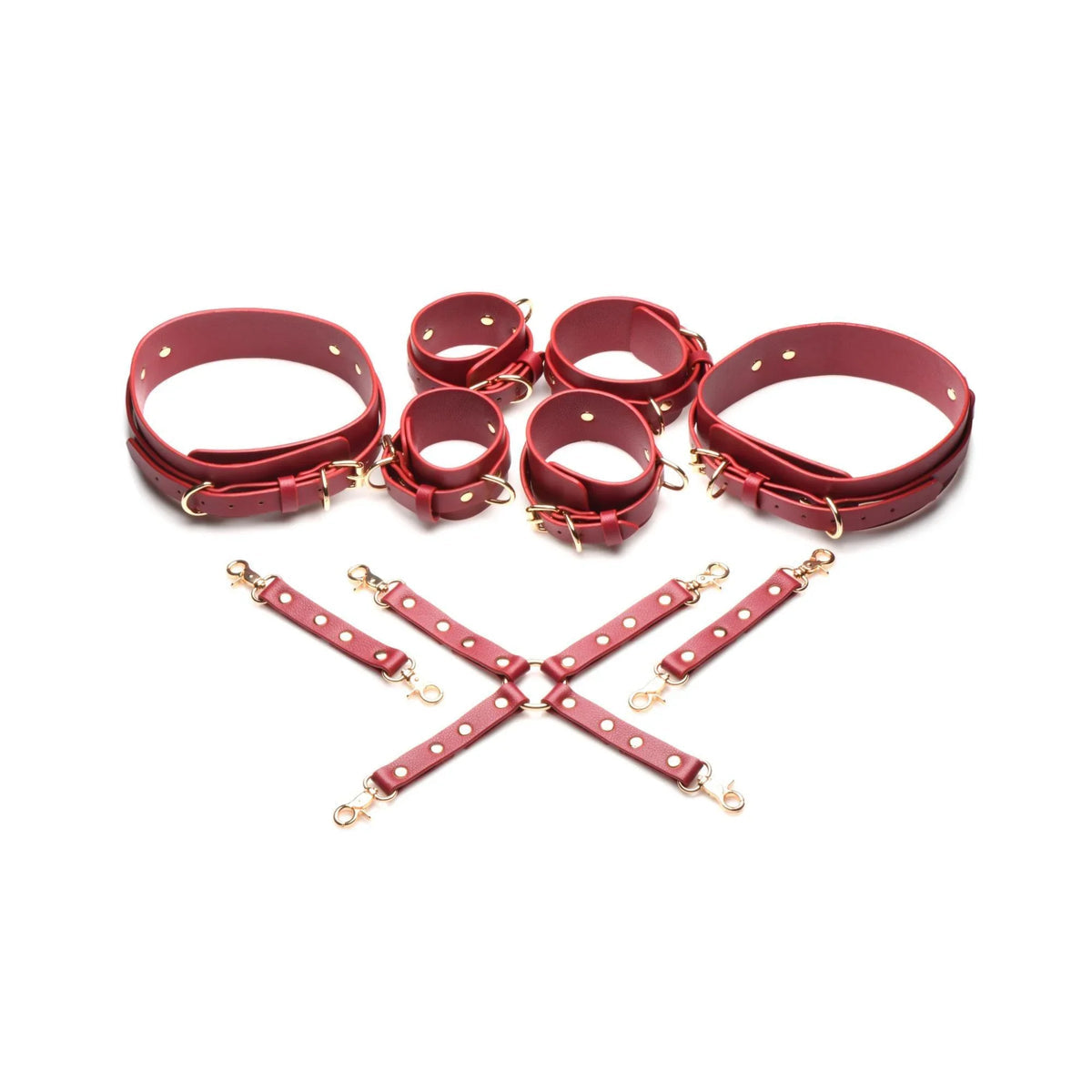 MASTER SERIES CRIMSON CAPTIVE THIGH, WRIST, ANKLE HOG TIE RESTRAINTS