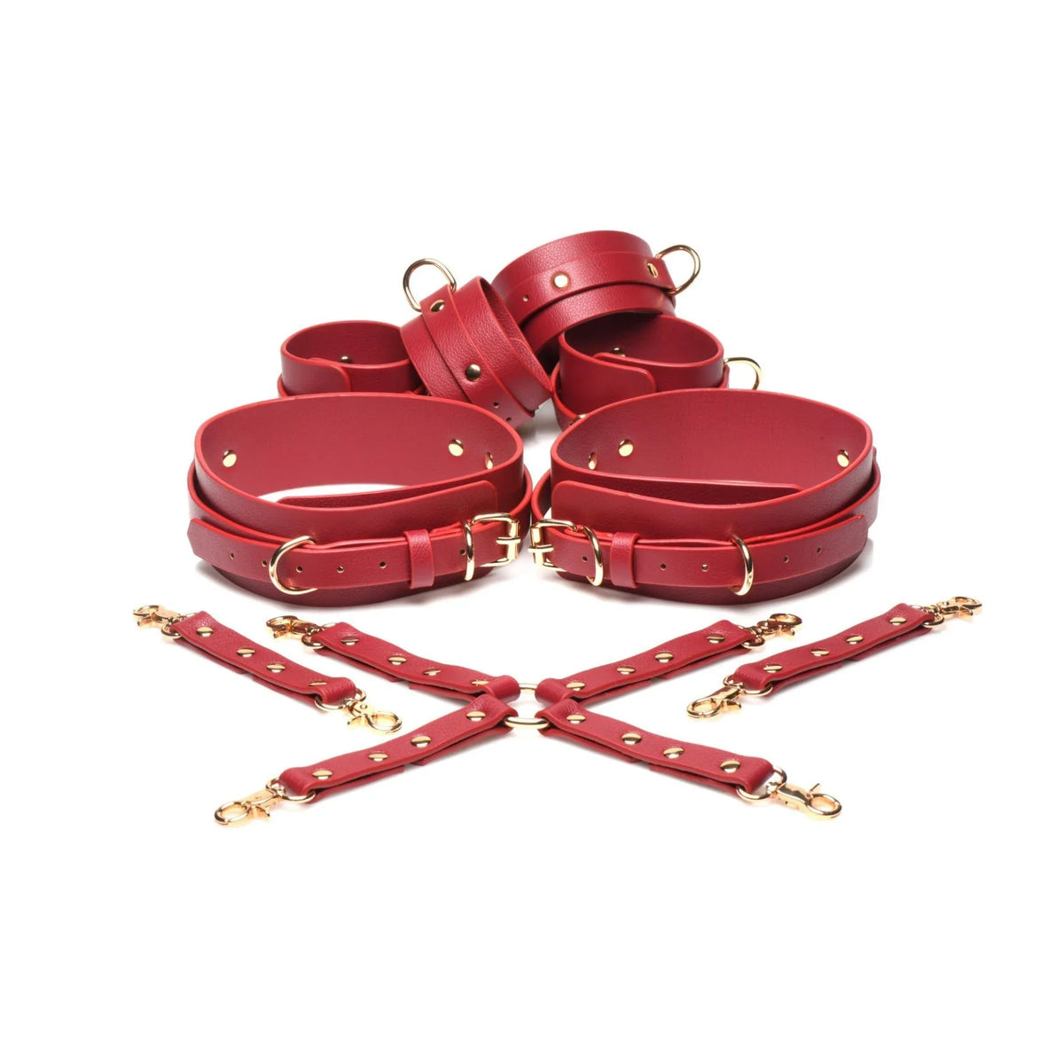 MASTER SERIES CRIMSON CAPTIVE THIGH, WRIST, ANKLE HOG TIE RESTRAINTS