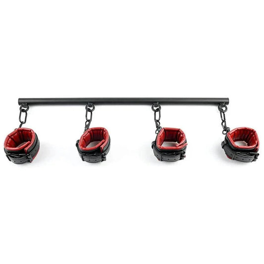 SPORTSHEETS SAFFRON SPREADER BAR & CUFF SET - BLACK/RED